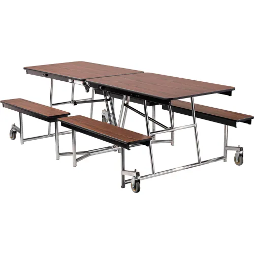 NPS® Mobile Cafeteria Table With Fixed Benches, 97 L x 56 W, Oak Top Chrome Frame on Sale