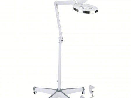 Round Magnifier Light: LED, 2.25x, 3 Diopter, 560 lm Max Brightness, 36 in Arm Reach, 6500K Supply