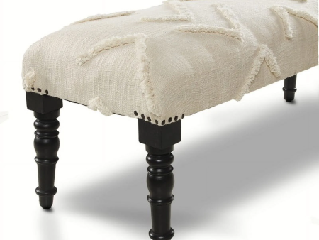 LR Home Shag Cotton Indoor Accent Bench, Cream Cheap