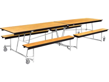 NPS® Mobile Cafeteria Table With Fixed Benches, 97 L x 56 W, Oak Top Chrome Frame on Sale