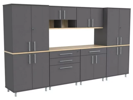 126  6-Piece Garage Heavy-Duty Cabinet Set Engineered Wood, Dark Gray and Maple For Discount