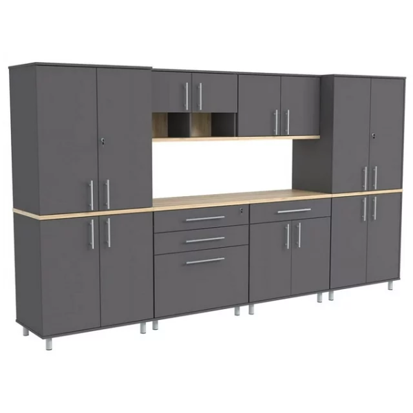 126  6-Piece Garage Heavy-Duty Cabinet Set Engineered Wood, Dark Gray and Maple For Discount