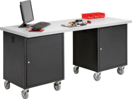 72 x 30 Mobile Pedestal Computer Workbench - Plastic Square Edge - Black Cheap