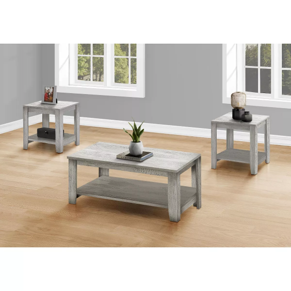 Monarch Specialties Table Set 3Pcs Set Coffee End Side Accent Living Room Laminate Grey Transitional Sale