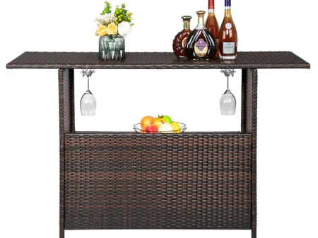 Breinne Rectangular Wicker Rattan Outdoor Bar Table Online