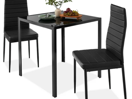 3-Piece Kitchen Dining Table Set w  Glass Tabletop Hot on Sale