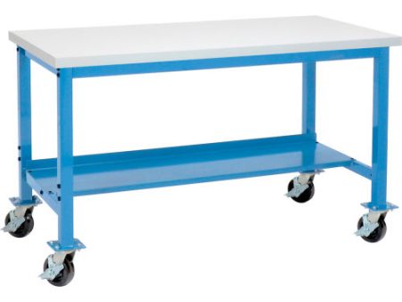 Mobile Lab Workbench w  Laminate Square Edge Top, 60 W x 24 D, Blue Cheap