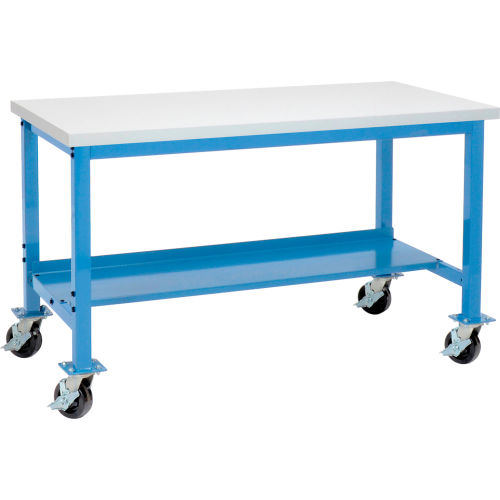 Mobile Lab Workbench w  Laminate Square Edge Top, 60 W x 24 D, Blue Cheap