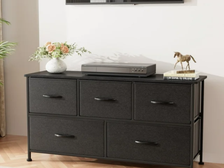 5 Drawer Fabric Dresser Wide Chest Hot on Sale