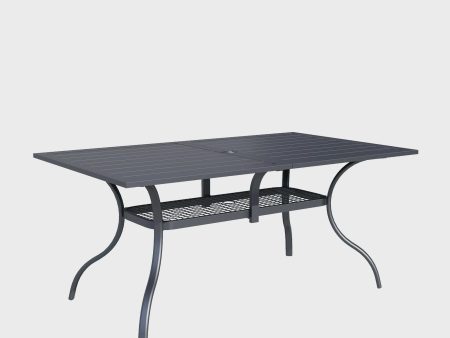 SOLAURA Outdoor Patio Dining Rectangle Metal Table for 6-Person with Umbrella Hole, Black on Sale